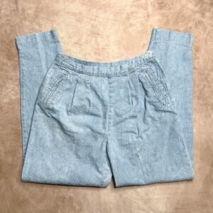 Vintage 90s Floral Embroidered Mom Jeans High Waisted Tapered Denim Boho Chic